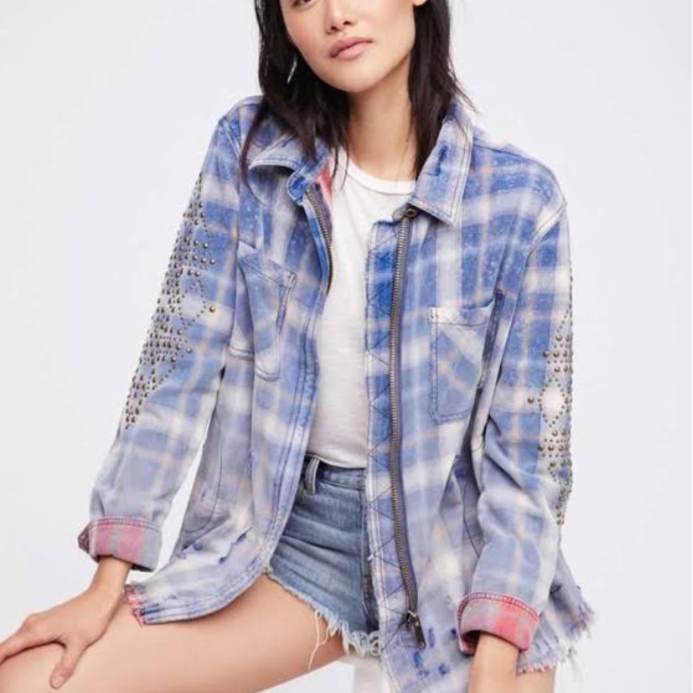 Free people zip-up flannel jacket